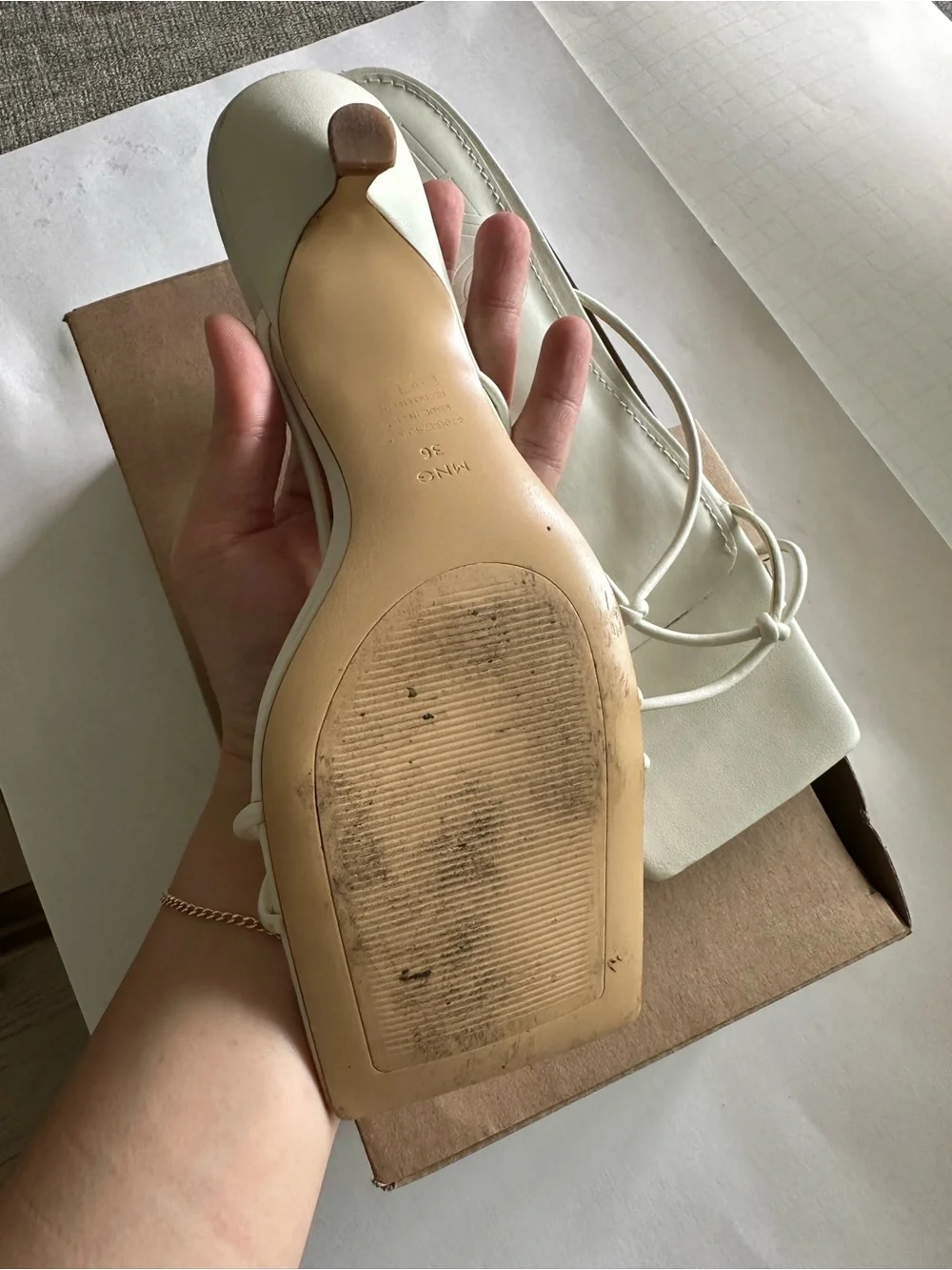 Mango White Knotted Strappy Square-Toe Heels